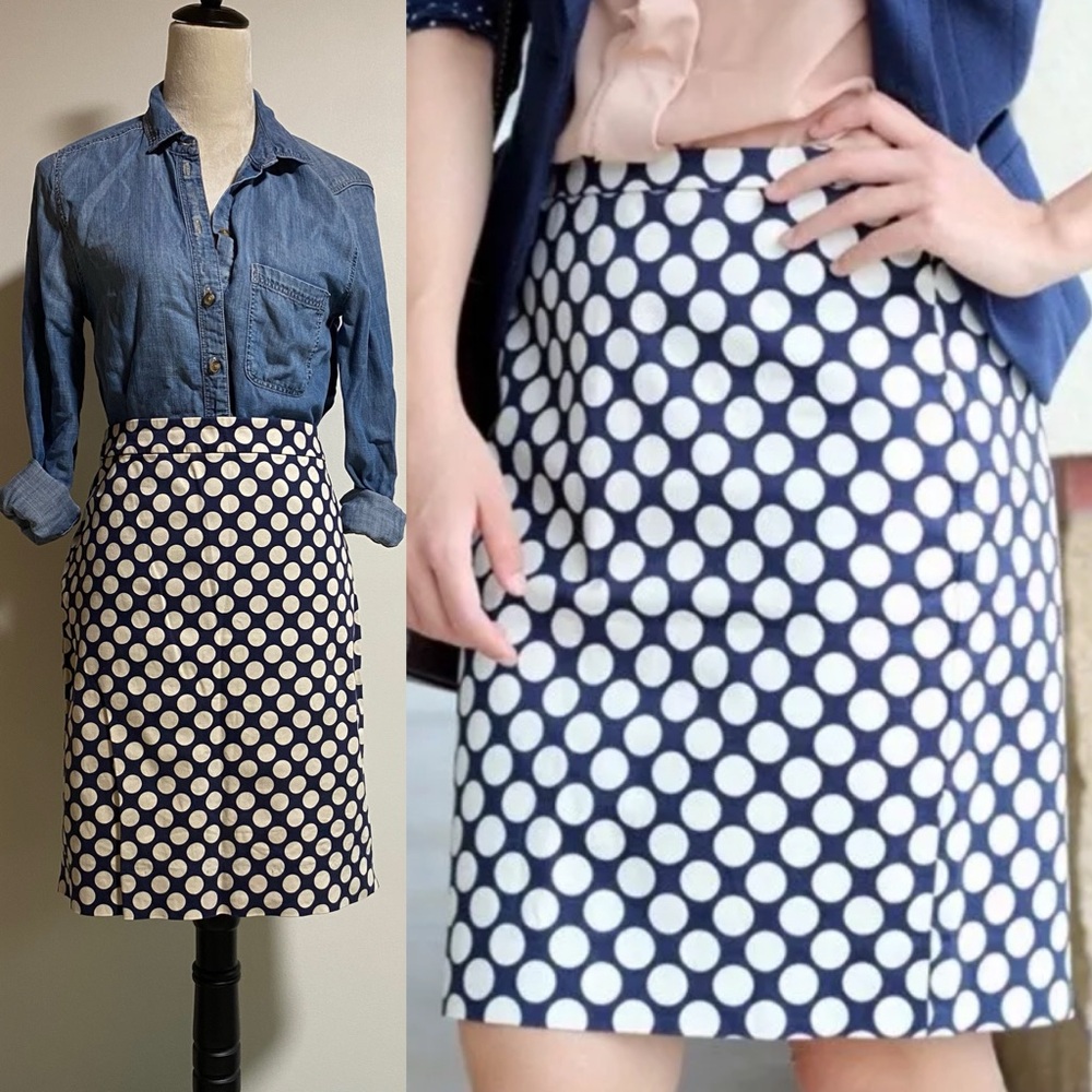 J. Crew Navy and White Polka Dot Pencil Skirt